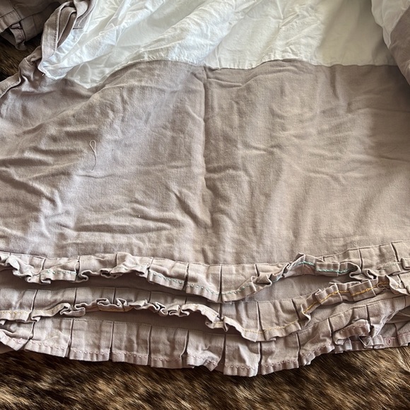 Land of Nod now Crate and Kids grey crib peacock skirt with colored stitching - Picture 3 of 3